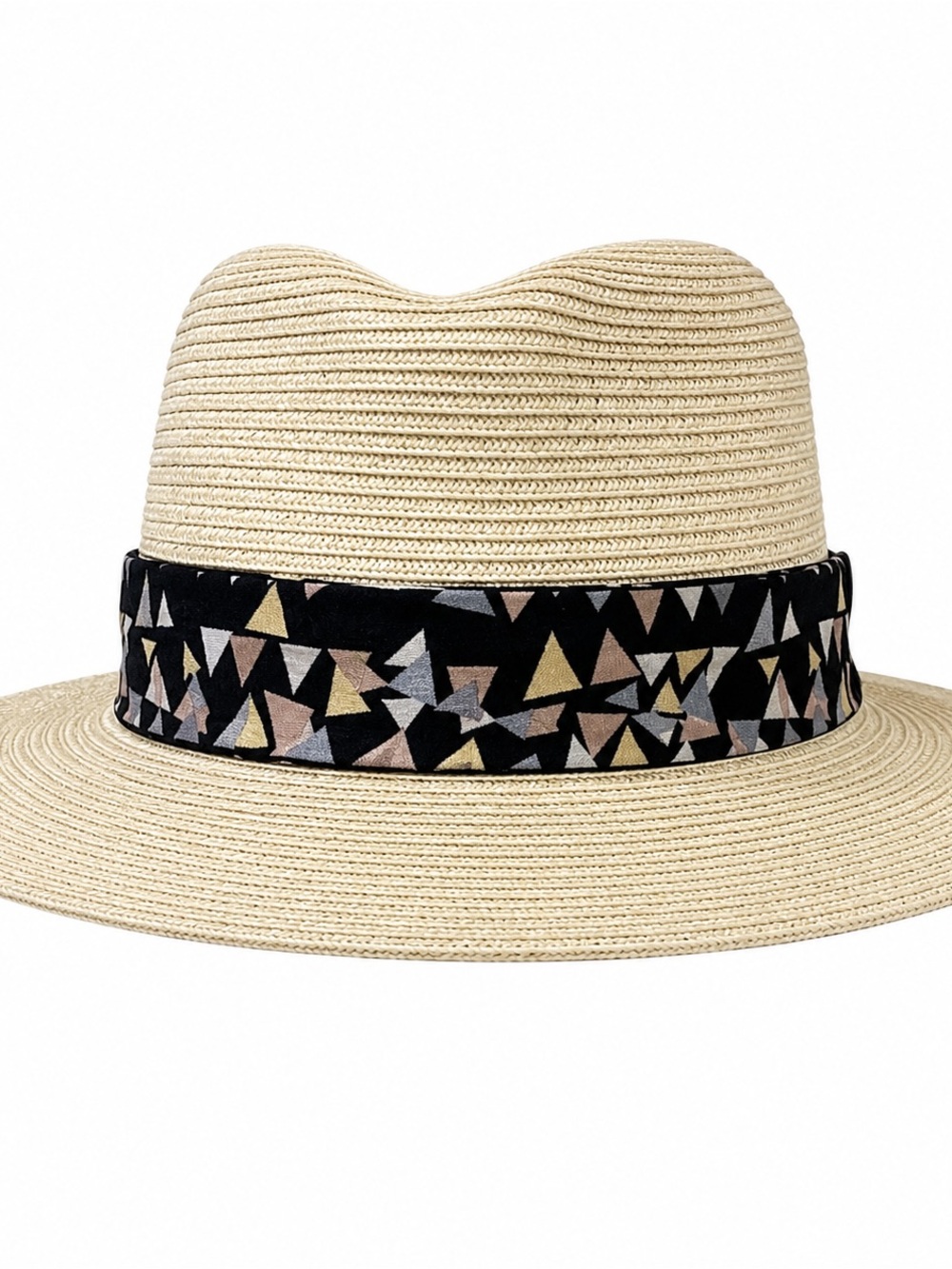 The Hatter Co Straw Fedora Panama Hat Beige Tribal Band Resort Boho Beach